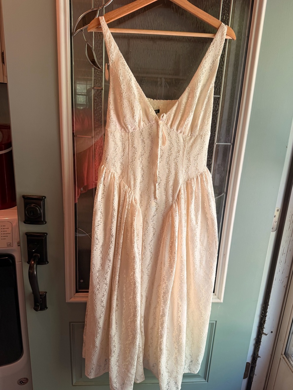 Viral Wild Fable whimsical Cream Lace Midi Dress with V-Neck NWT sold out
